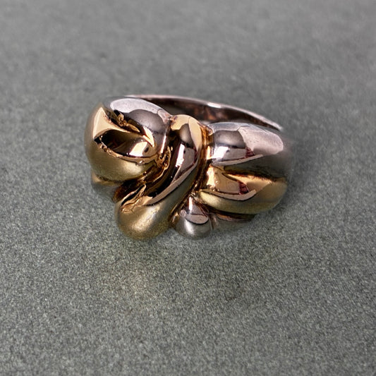 Sterling Two-Tone Sculptural Knot Statement Ring — Size 9