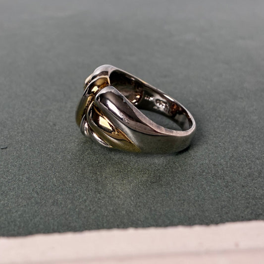 Sterling Two-Tone Sculptural Knot Statement Ring — Size 9