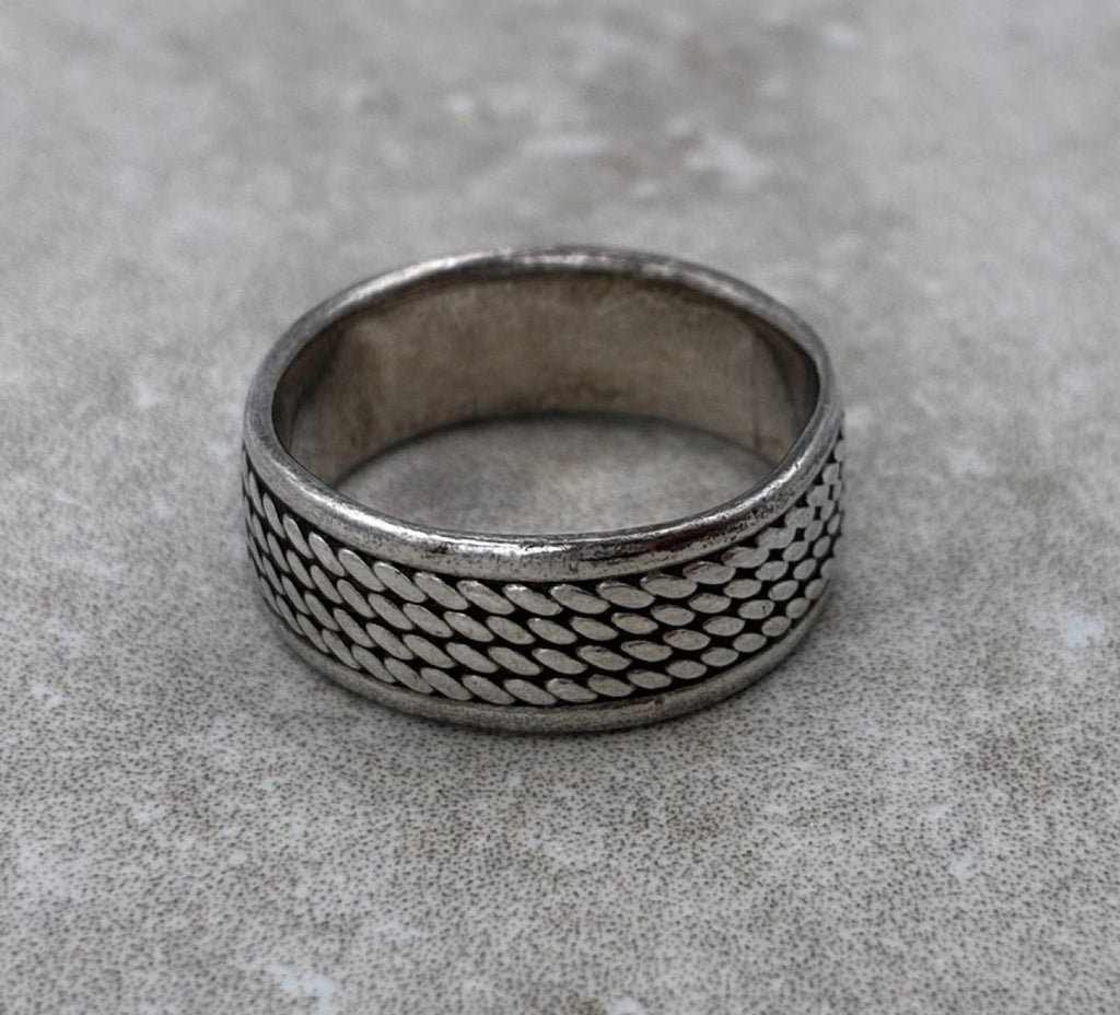 Sterling Woven Texture Wide Band Ring — Size 7