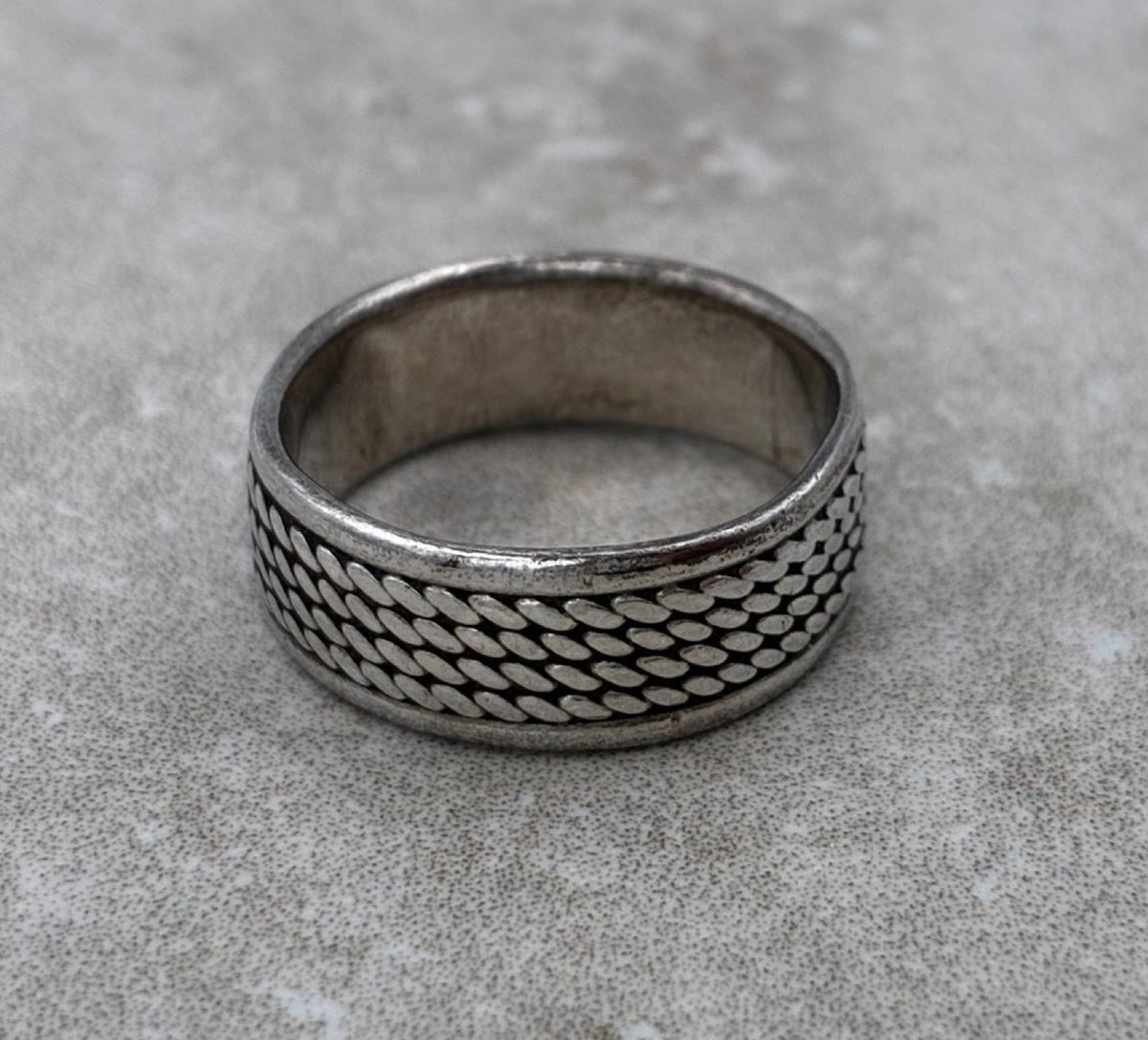Sterling Woven Texture Wide Band Ring — Size 7