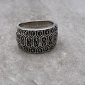 Sterling Marcasite-Encrusted Bold Band Ring — Size 7.25