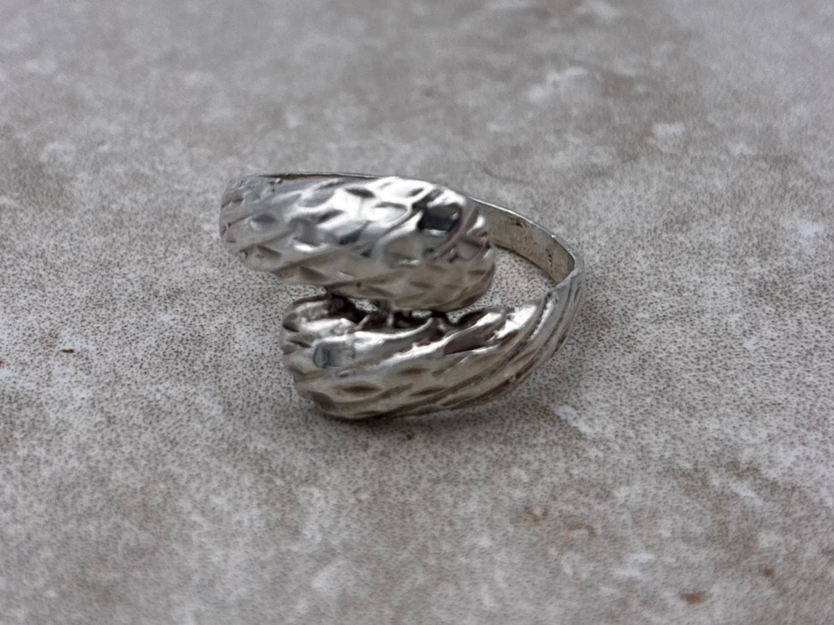 Sterling Modernist Textured Bypass Ring – Size 8.5