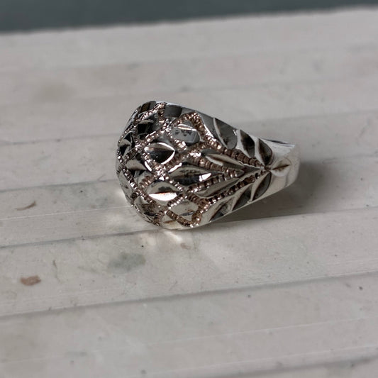 Sterling Diamond-Cut Domed Ring — Size 5.75