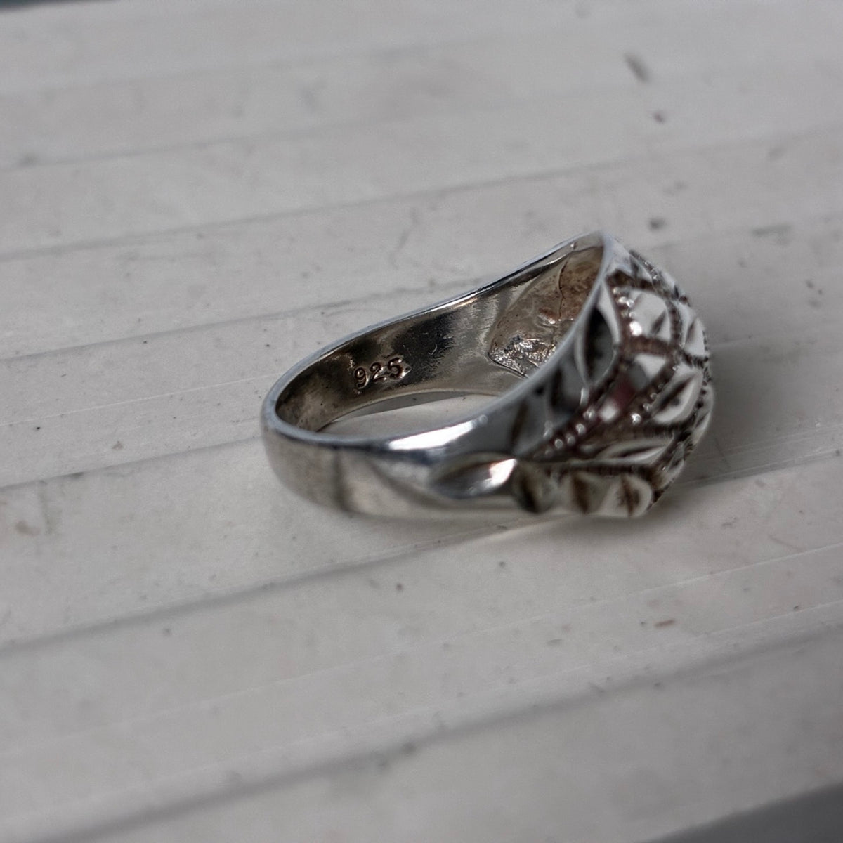 Sterling Diamond-Cut Domed Ring — Size 5.75