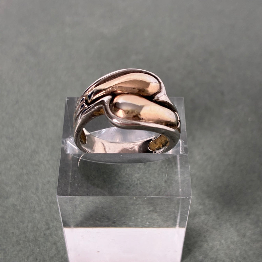 950 Silver 14K Gold Overlay Two-Tone Modernist Ring — Size 5.5