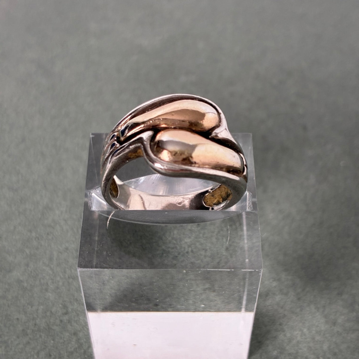 950 Silver 14K Gold Overlay Two-Tone Modernist Ring — Size 5.5