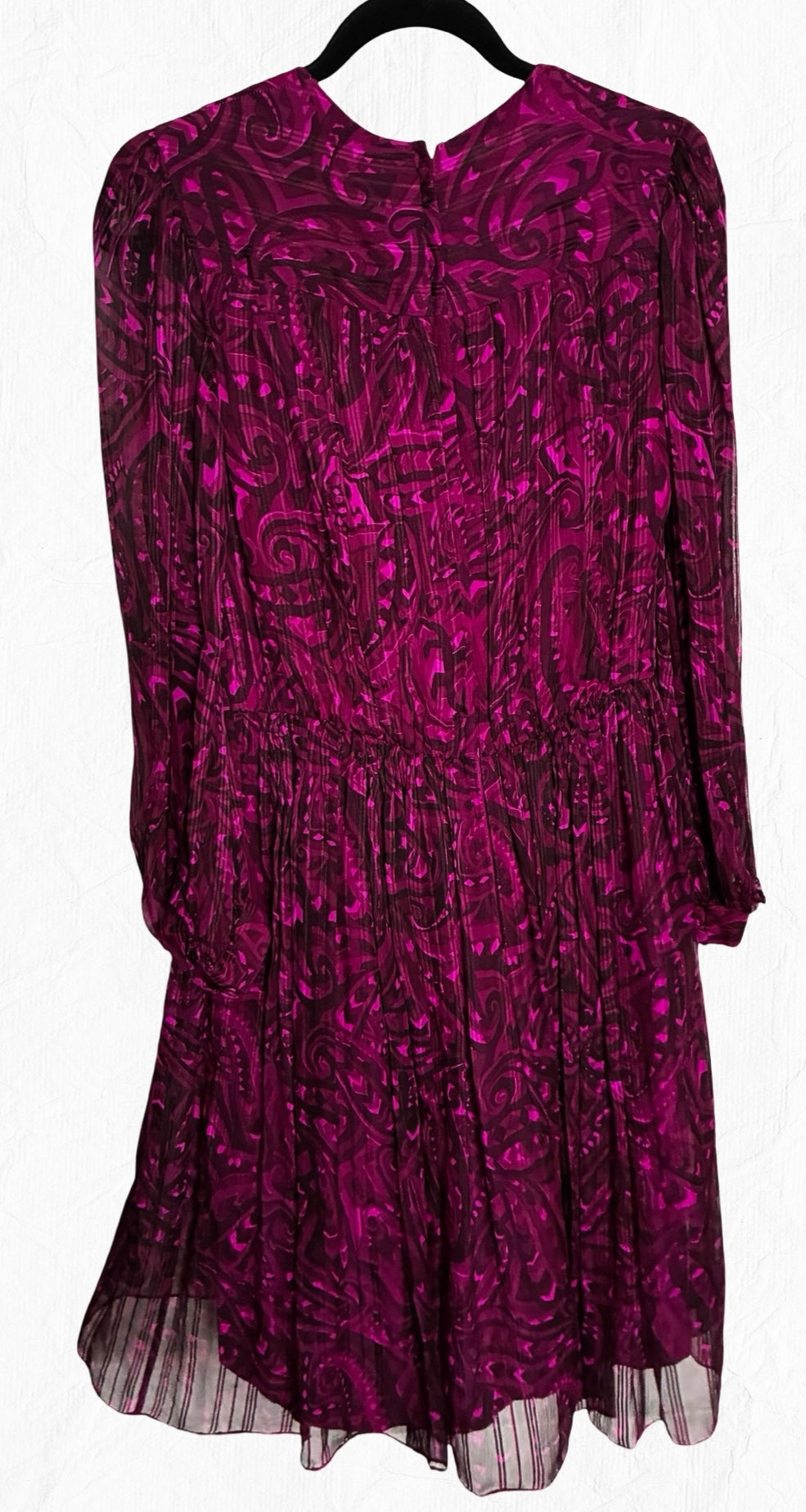 Archival Pauline Trigère for I. Magnin Magenta Paisley Pleated Midi Dress