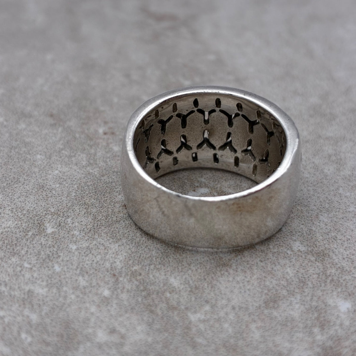 Sterling Marcasite-Encrusted Bold Band Ring — Size 7.25