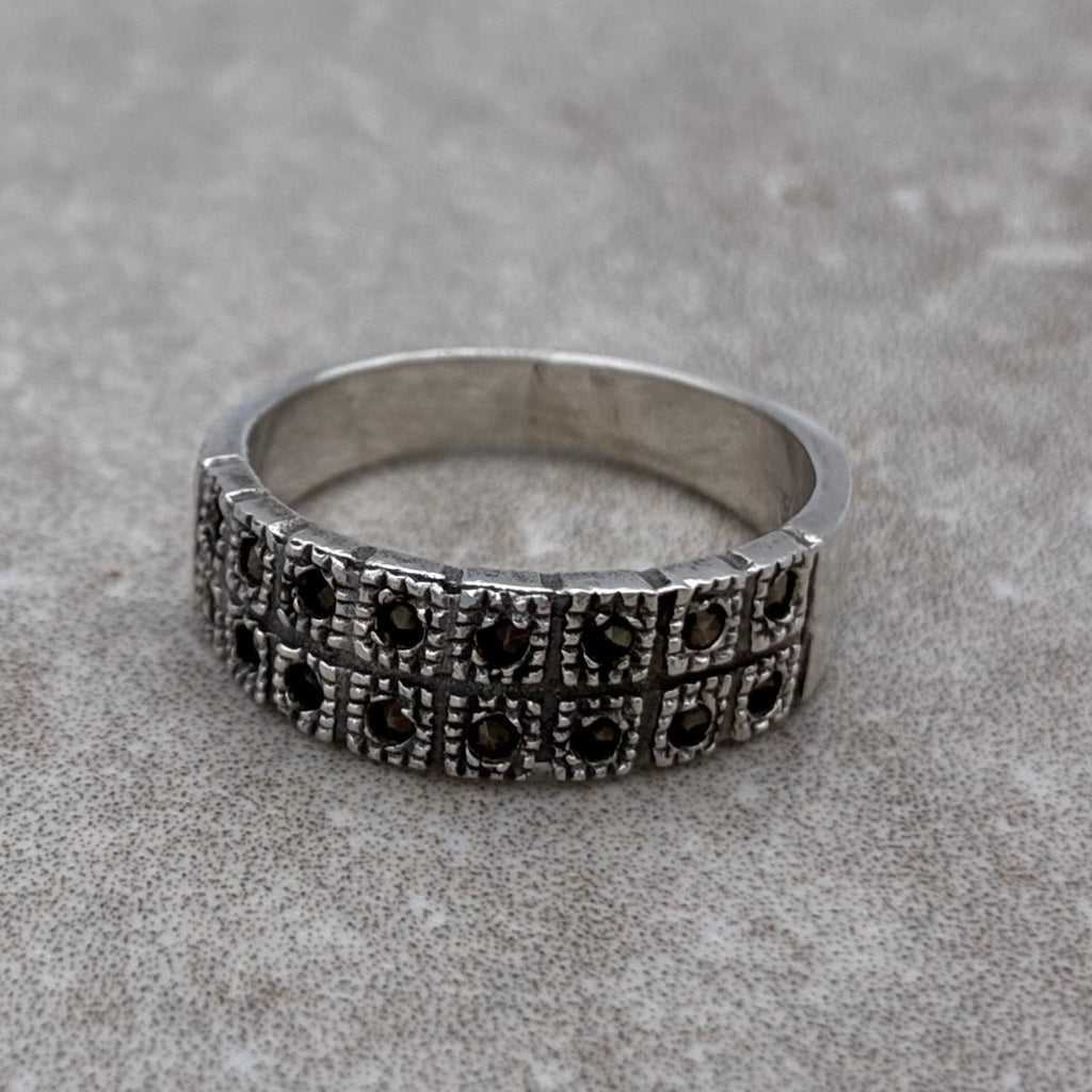 Sterling Marcasite Geometric Band Ring – Size 5.5