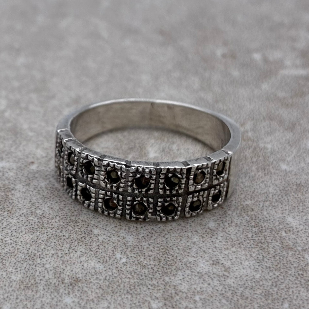 Sterling Marcasite Geometric Band Ring – Size 5.5