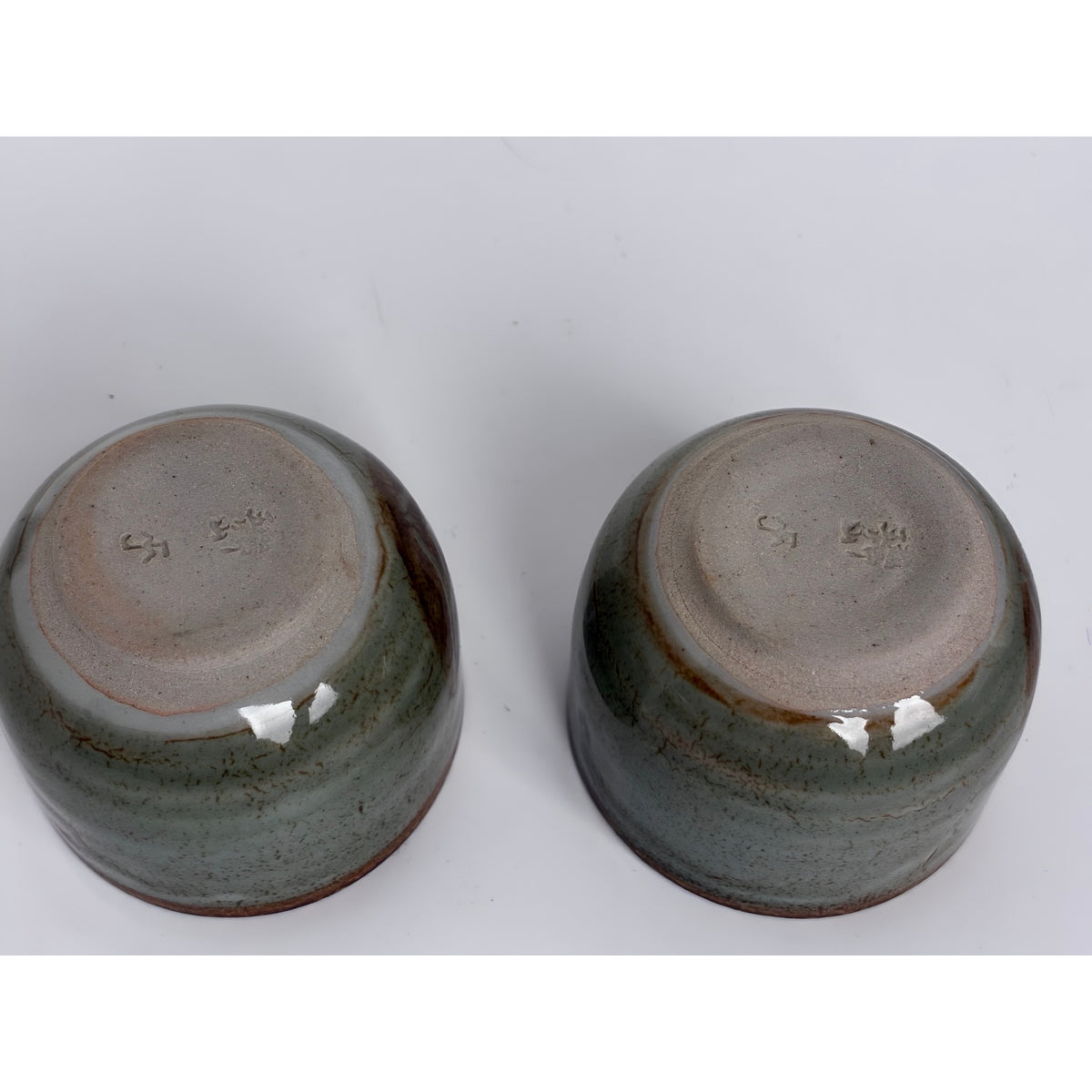 Vintage Japanese Studio Pottery Yunomi Tea Cups Pair in Wooden Box – Signed