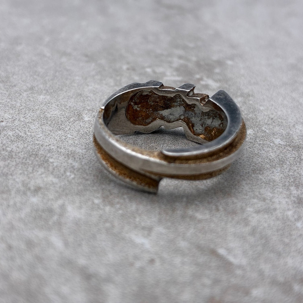Sterling Two-Tone Modernist Sculptural Ring — Size 6.5