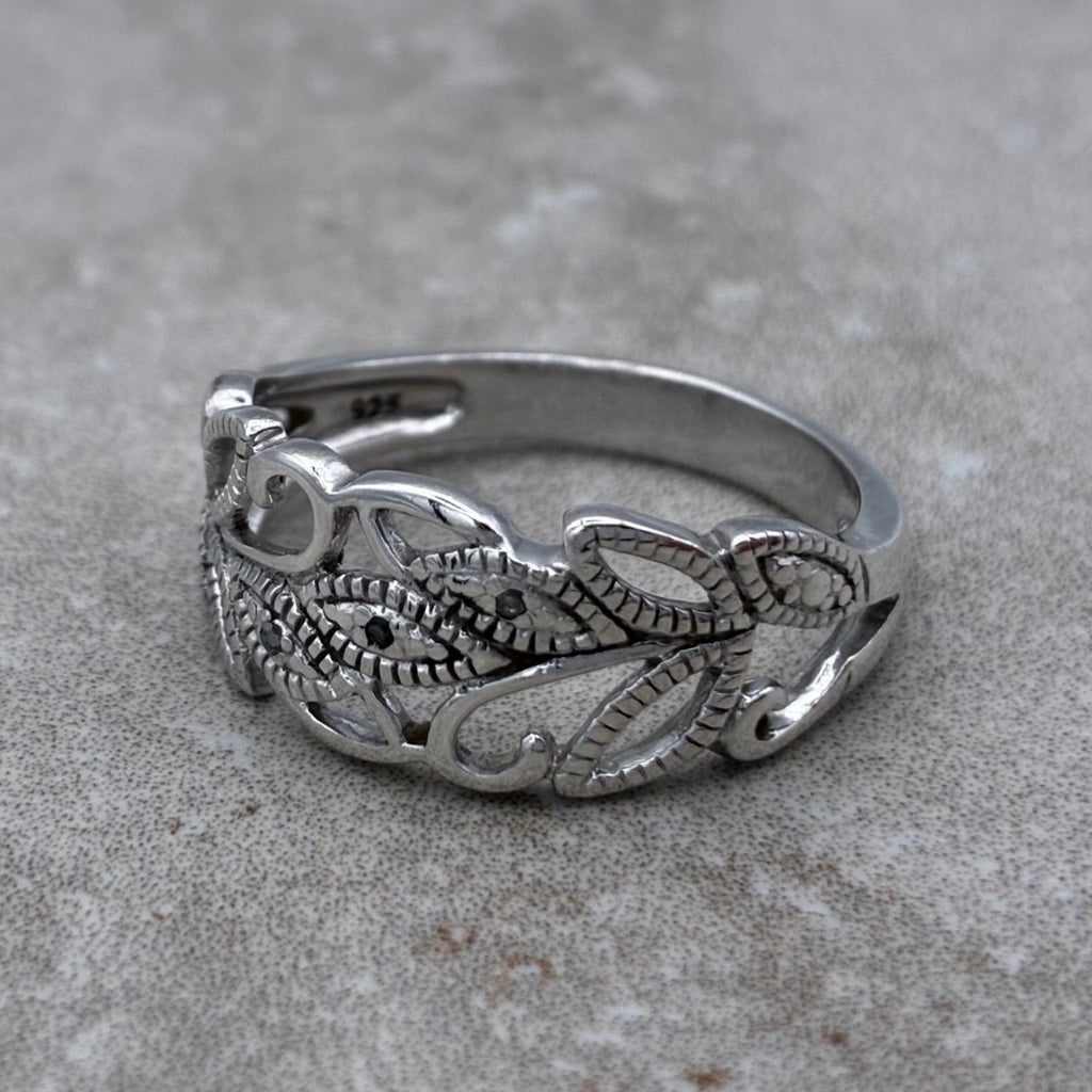 Sterling Evil Eye Scrollwork Ring — Size 9.5