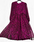 Archival Pauline Trigère for I. Magnin Magenta Paisley Pleated Midi Dress
