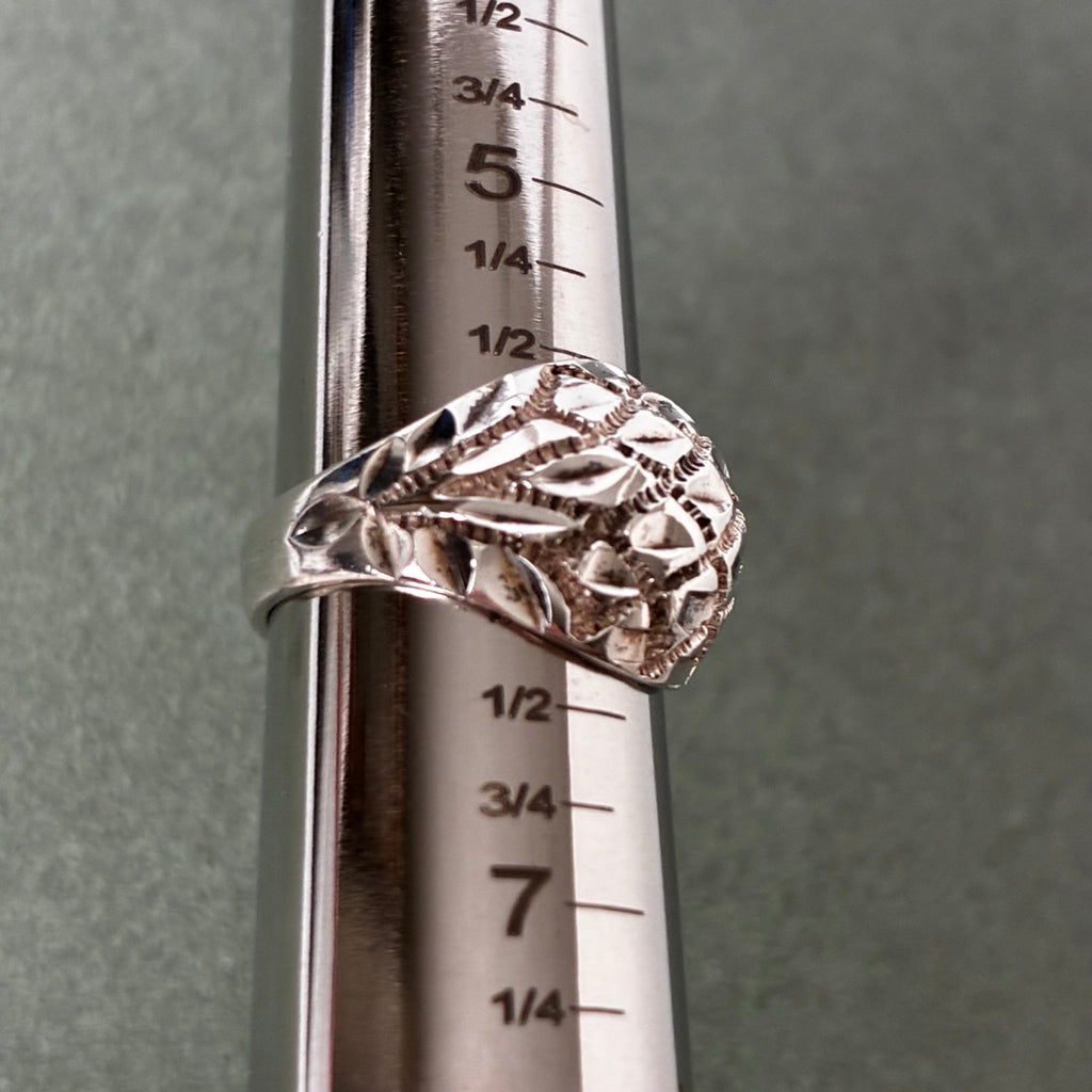 Sterling Diamond-Cut Domed Ring — Size 5.75