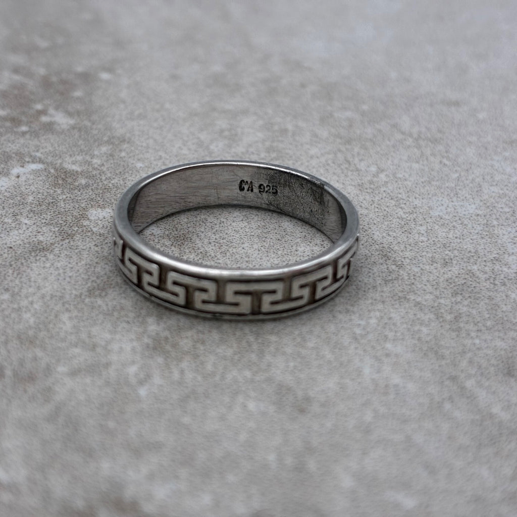 Sterling Greek Key Ring — Size 7.5