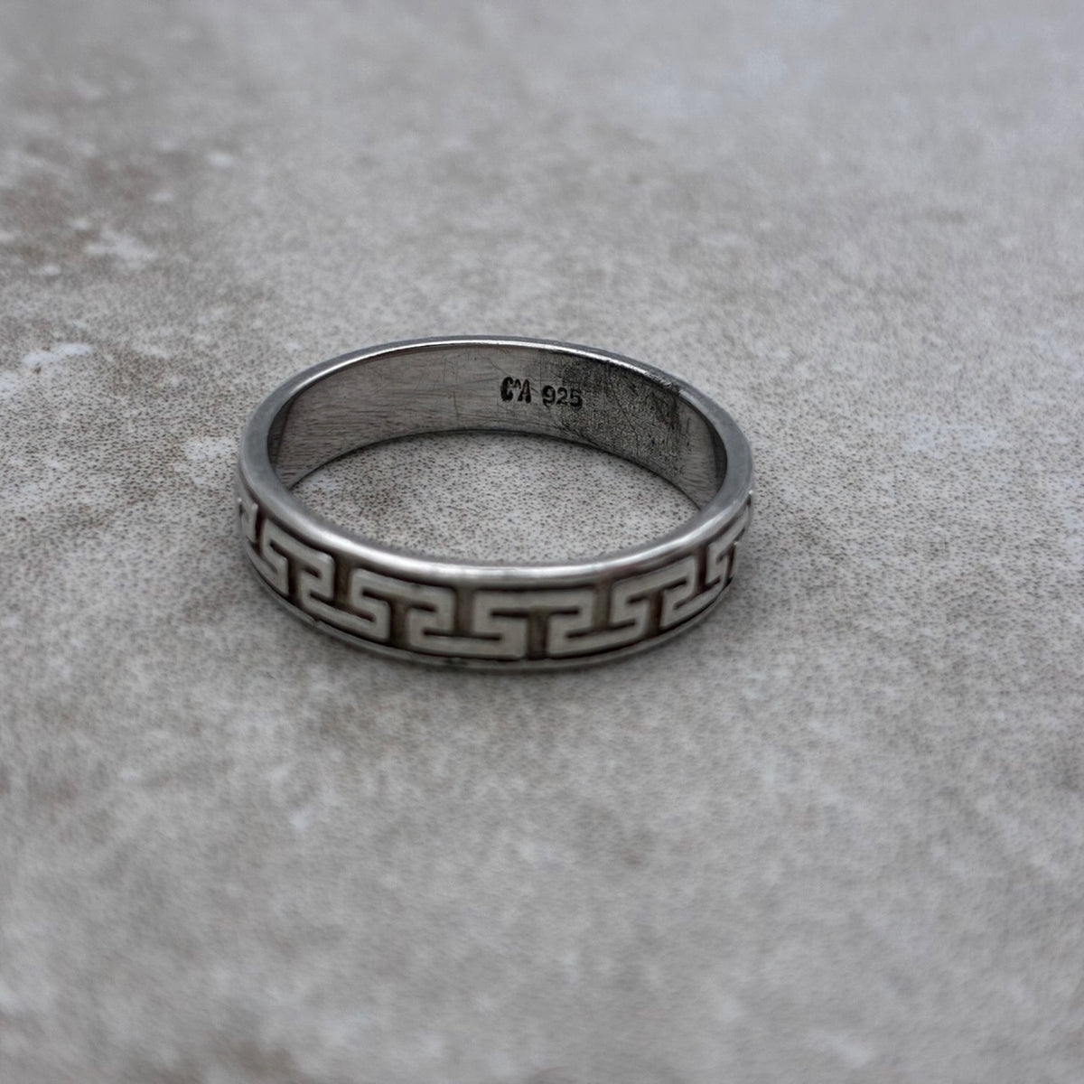 Sterling Greek Key Ring — Size 7.5