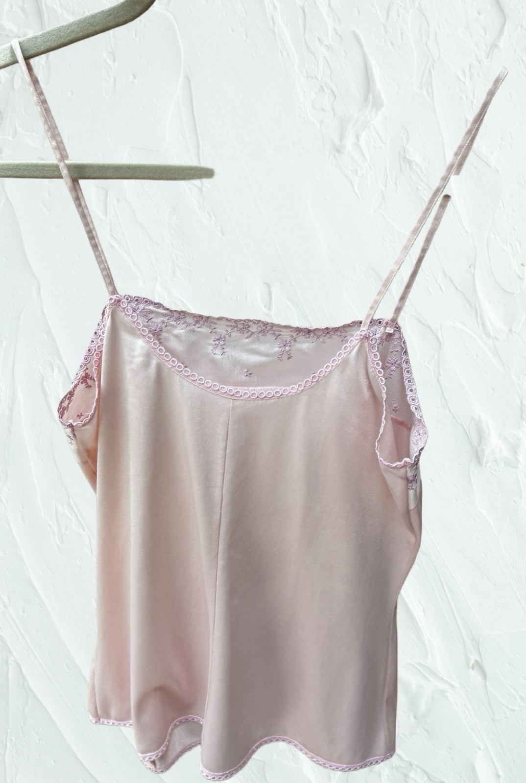 Vintage Triumph Embroidered Yoke Pink Satin Camisole Made in Austria