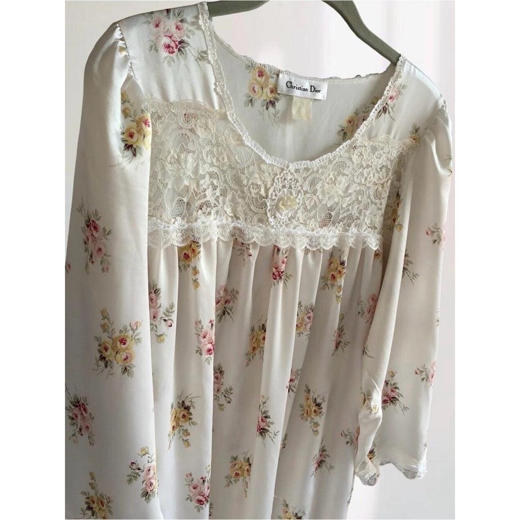 Vintage Christian Dior Floral Lace Maxi Nightdress Sz XL