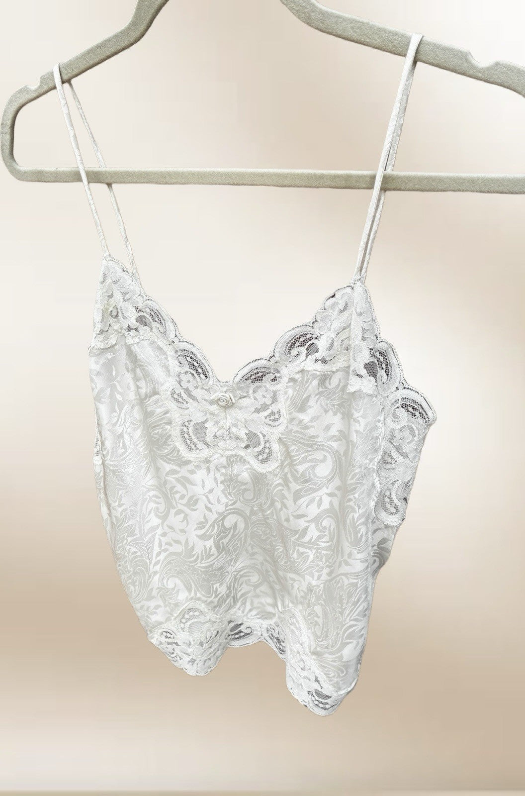 Vintage Lucie Ann II Ivory Jacquard Lace Camisole Size 32 Made in USA