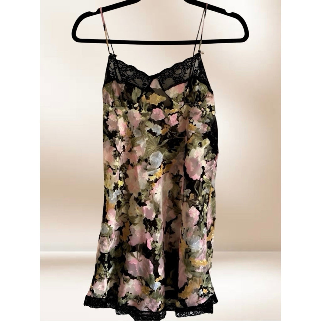 Lucie Ann II Floral Satin Slip with Black Lace Trim M/L