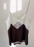 Vassarette Chocolate Brown Vintage Tricot Nylon Ivory Lace Cami Top