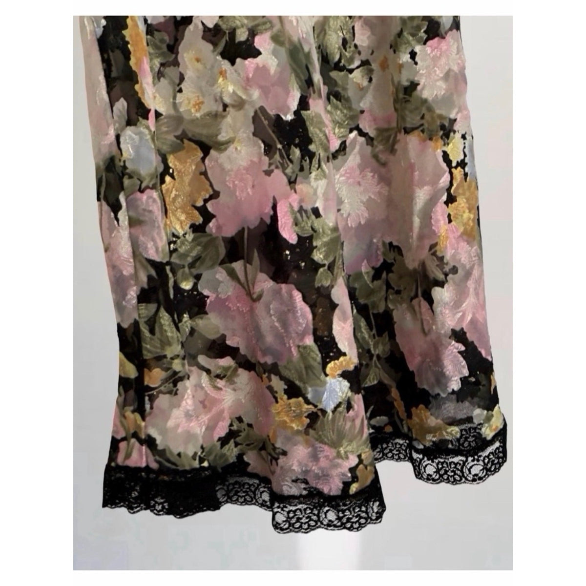 Lucie Ann II Floral Satin Slip with Black Lace Trim M/L