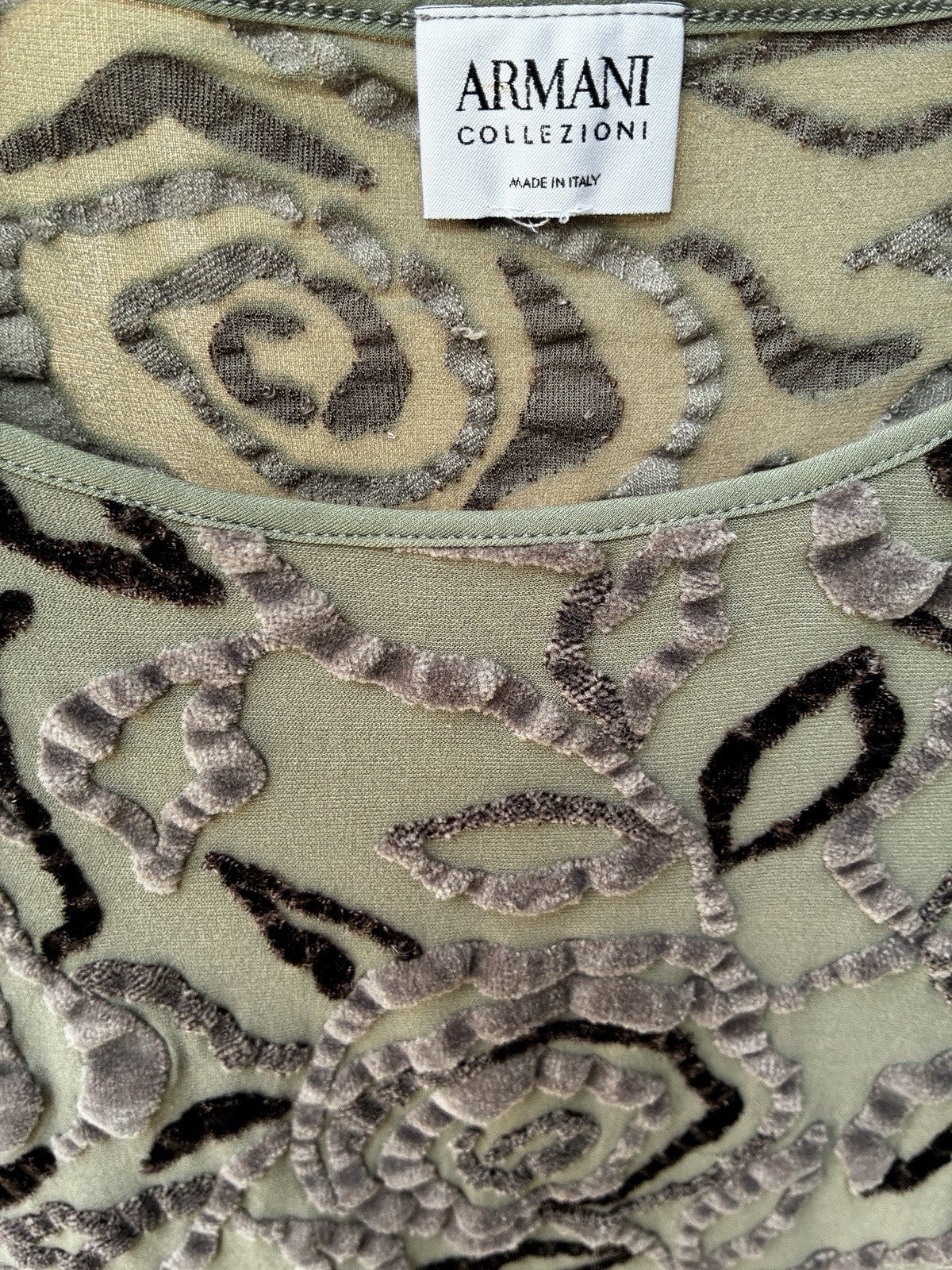 Vintage Y2K Armani Collezioni Velvet Burnout Stretch Mesh Baby Tee Made in Italy
