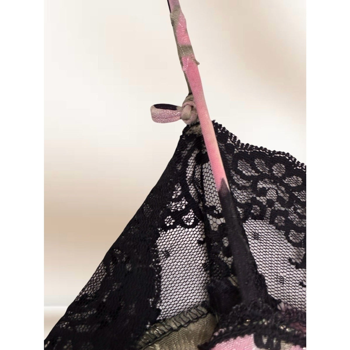 Lucie Ann II Floral Satin Slip with Black Lace Trim M/L