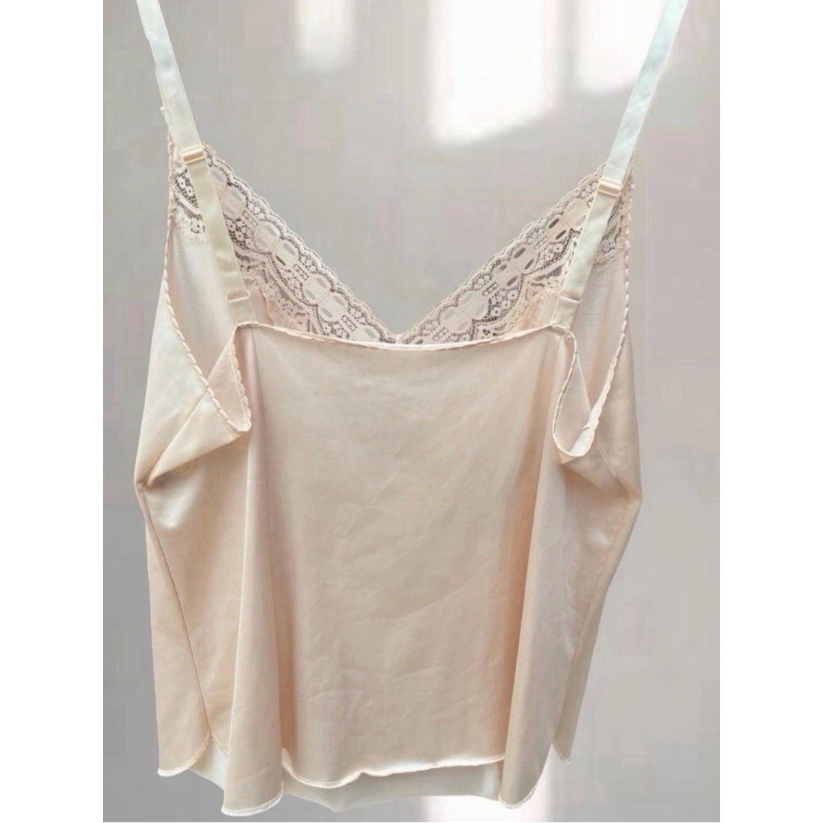 Olga Blush Vintage Satin Cami with Lace Trim Size 36 (~S) | Camisole Top