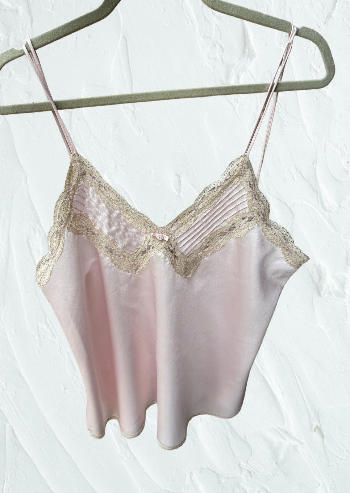 Vintage Miss Elaine Blush Pink Satin Lace Camisole Pintuck Lingerie