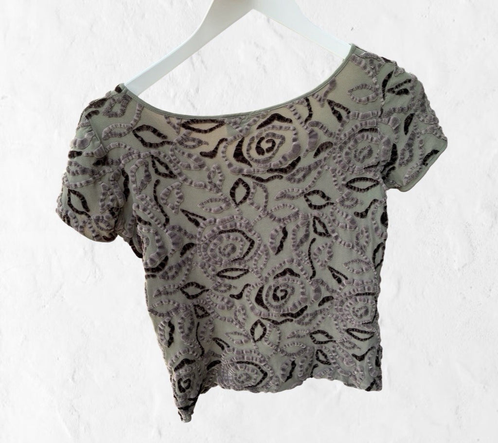 Vintage Y2K Armani Collezioni Velvet Burnout Stretch Mesh Baby Tee Made in Italy