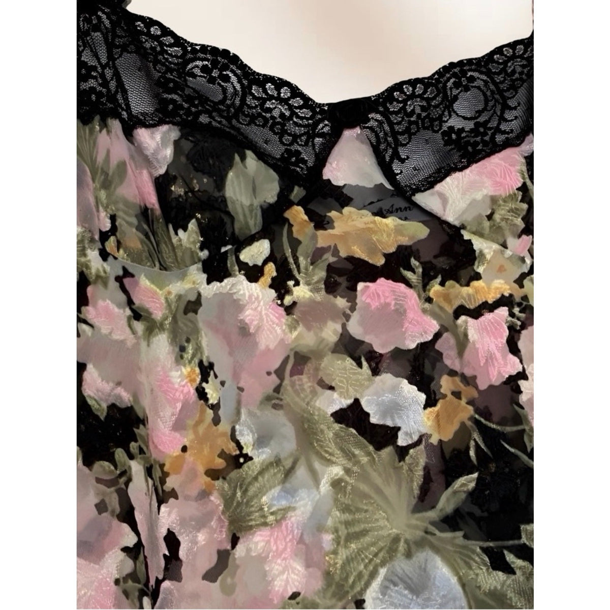 Lucie Ann II Floral Satin Slip with Black Lace Trim M/L