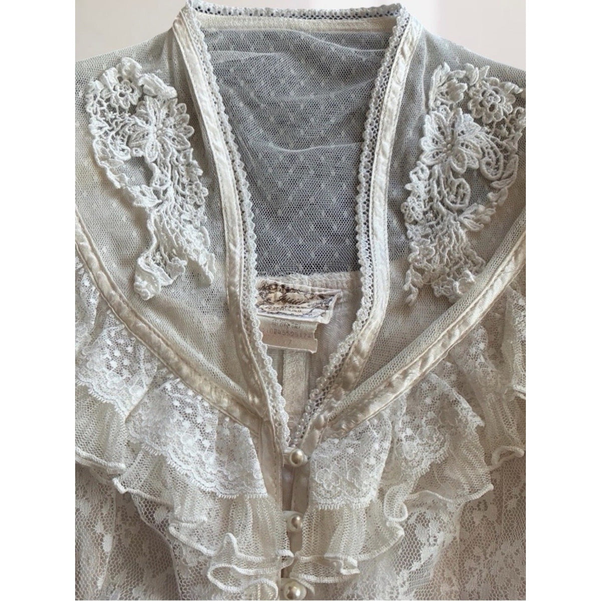 Vintage Jessica McClintock Gunnies Victorian Lace Ivory Blouse Size 7