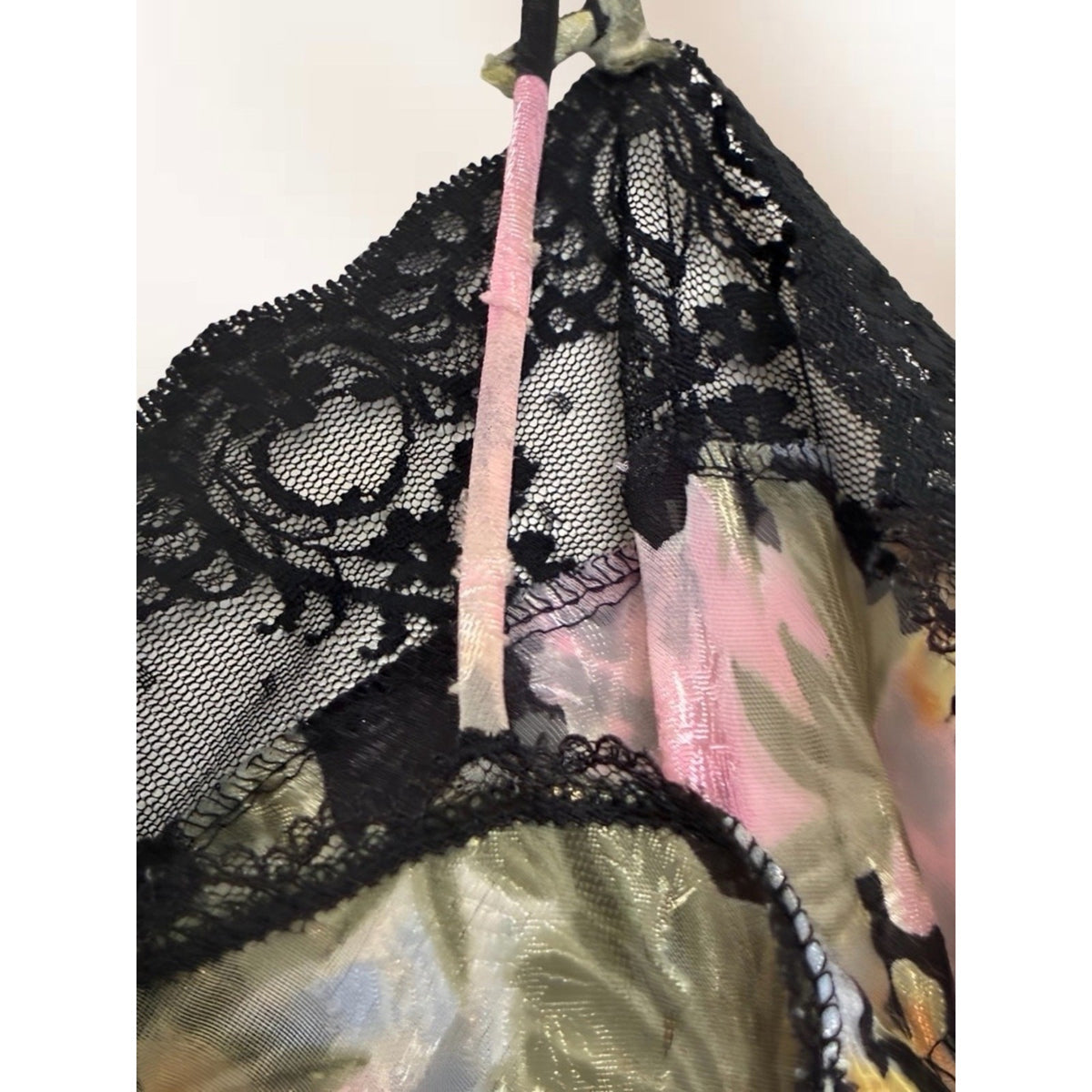 Lucie Ann II Floral Satin Slip with Black Lace Trim M/L