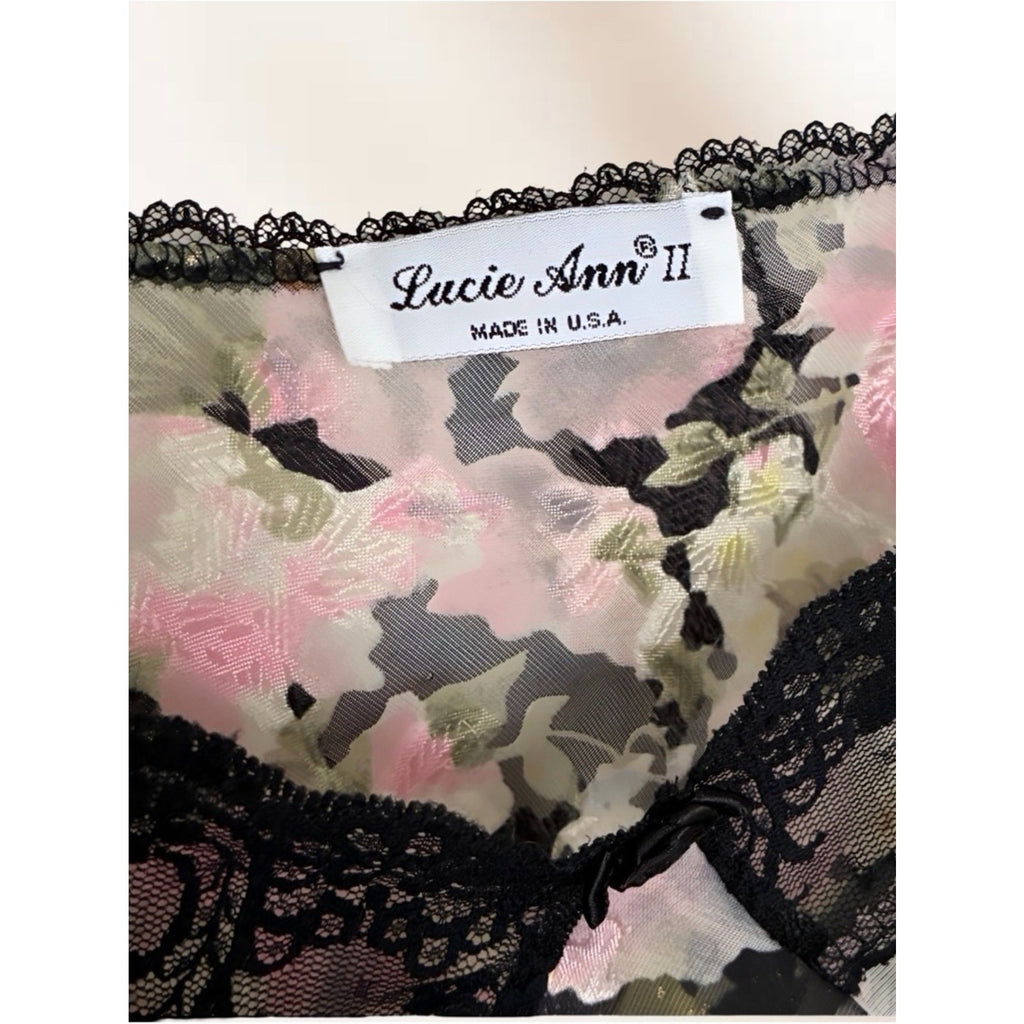 Lucie Ann II Floral Satin Slip with Black Lace Trim M/L