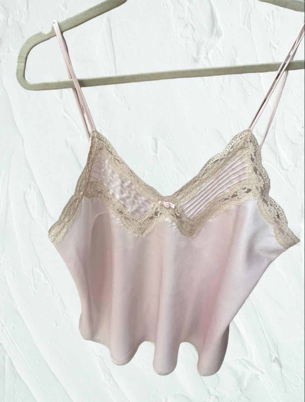 Vintage Miss Elaine Blush Pink Satin Lace Camisole Pintuck Lingerie