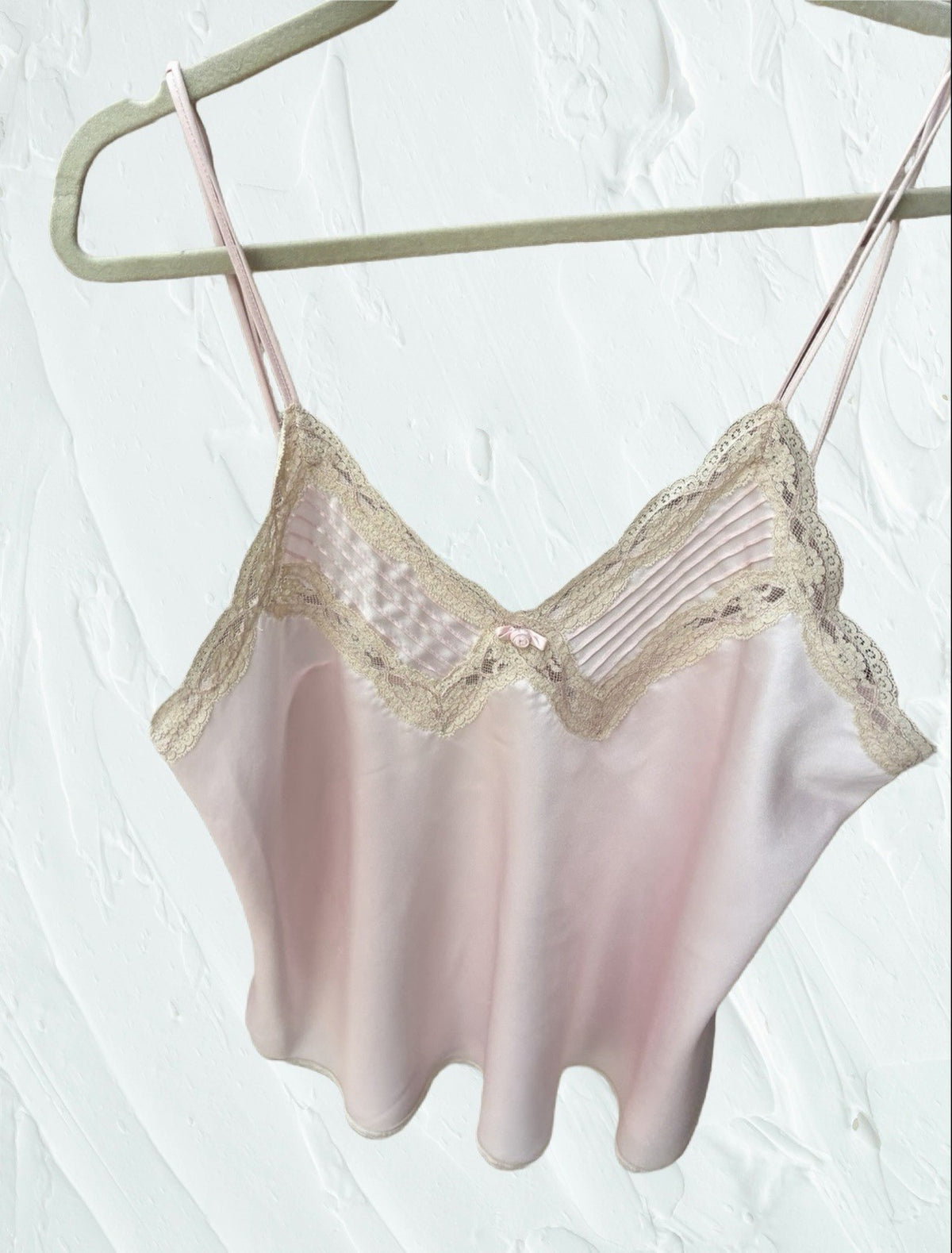 Vintage Miss Elaine Blush Pink Satin Lace Camisole Pintuck Lingerie