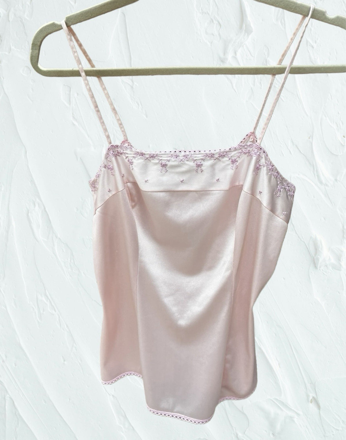Vintage Triumph Embroidered Yoke Pink Satin Camisole Made in Austria