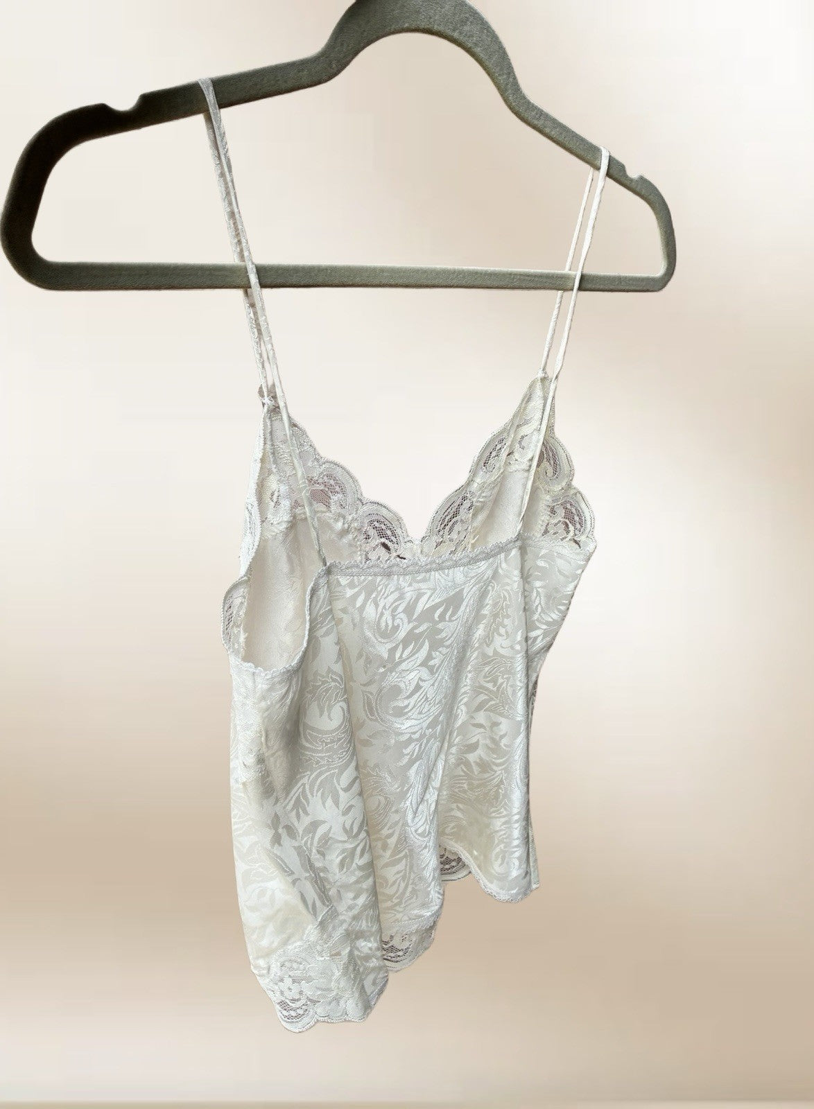 Vintage Lucie Ann II Ivory Jacquard Lace Camisole Size 32 Made in USA