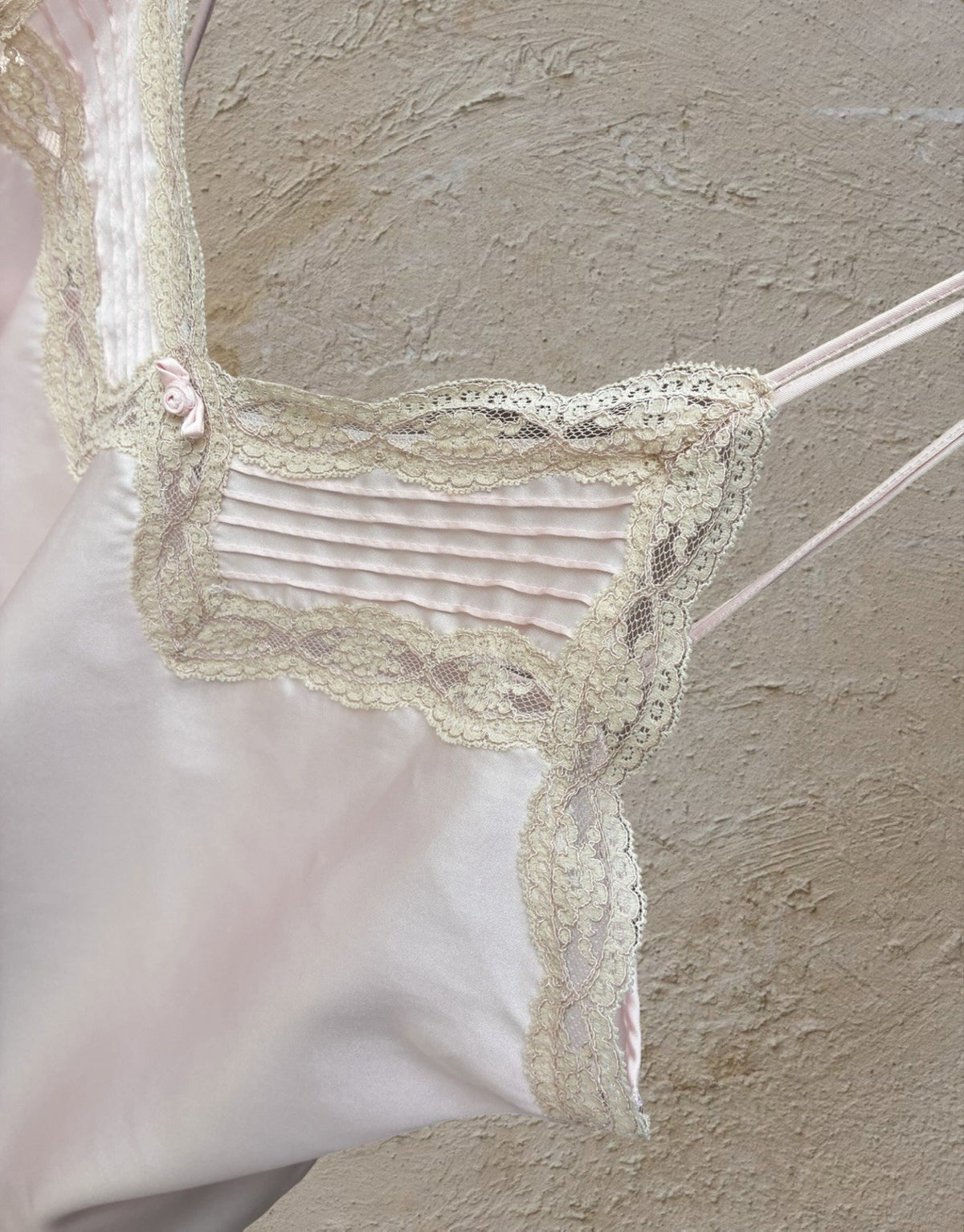 Vintage Miss Elaine Blush Pink Satin Lace Camisole Pintuck Lingerie
