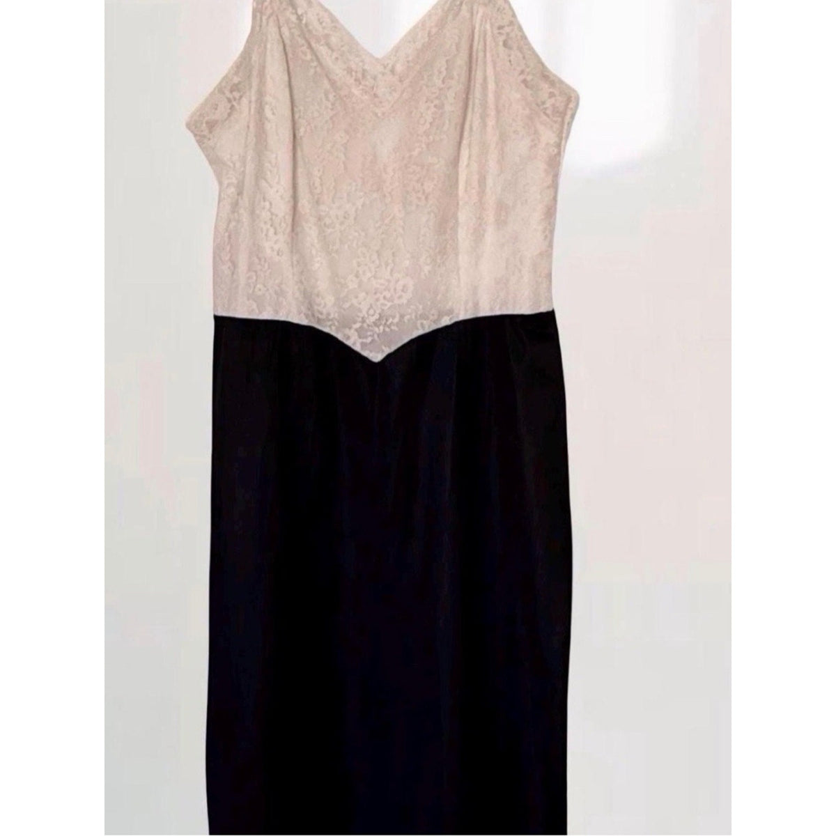 Vintage Van Raalte Black & Ivory Lace Nylon Slip Dress Made in USA