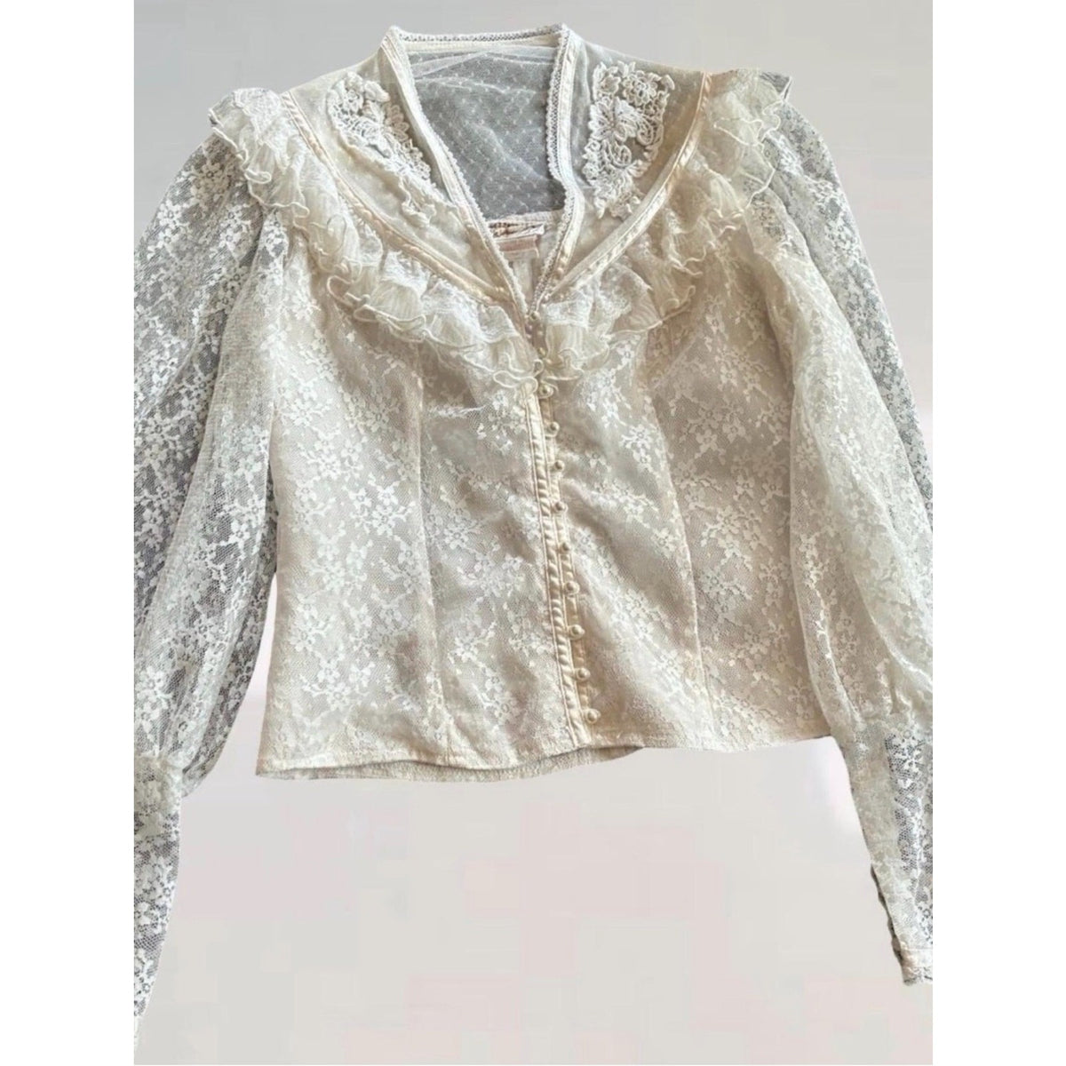 Vintage Jessica McClintock Gunnies Victorian Lace Ivory Blouse Size 7