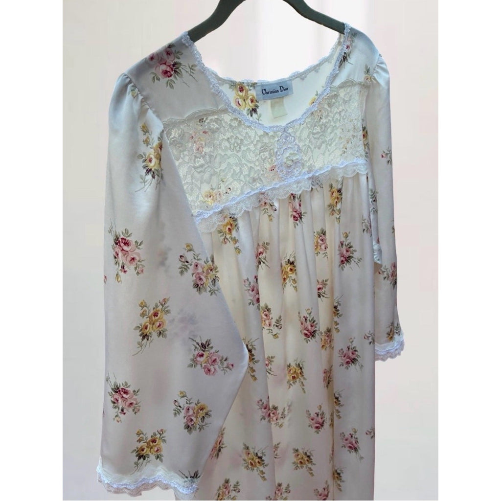 Vintage Christian Dior Floral Lace Maxi Nightdress Sz XL