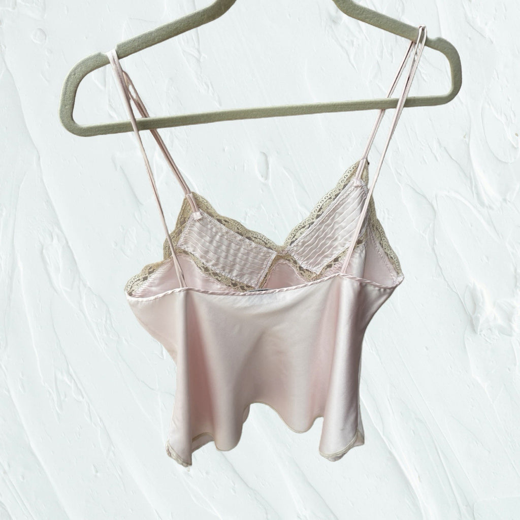 Vintage Miss Elaine Blush Pink Satin Lace Camisole Pintuck Lingerie