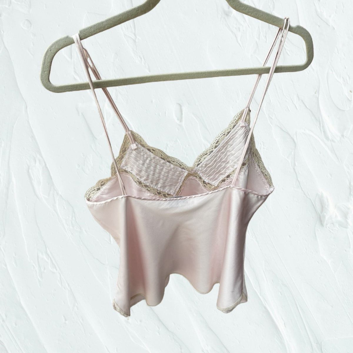 Vintage Miss Elaine Blush Pink Satin Lace Camisole Pintuck Lingerie