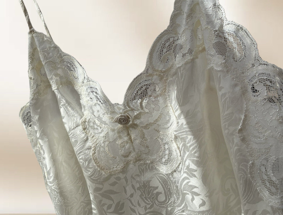 Vintage Lucie Ann II Ivory Jacquard Lace Camisole Size 32 Made in USA