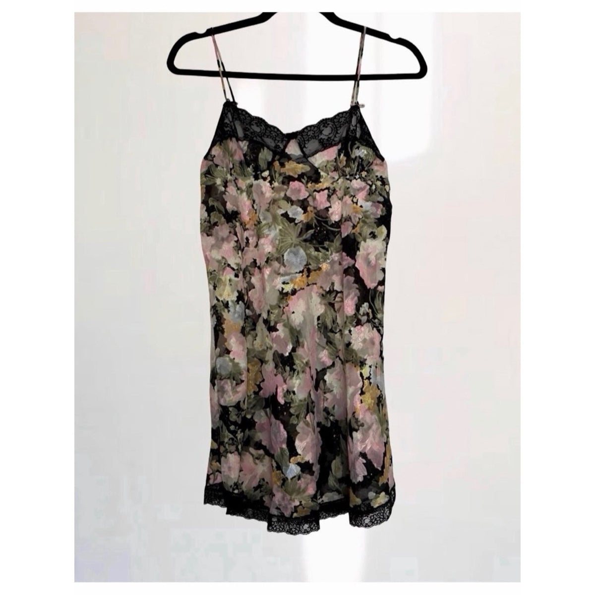 Lucie Ann II Floral Satin Slip with Black Lace Trim M/L