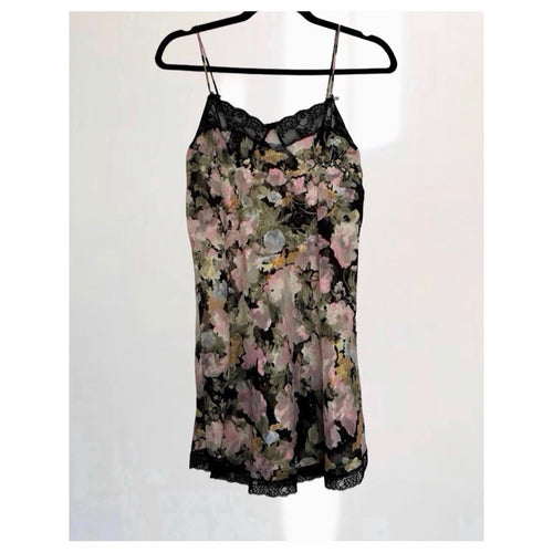 Lucie Ann II Floral Satin Slip with Black Lace Trim M/L