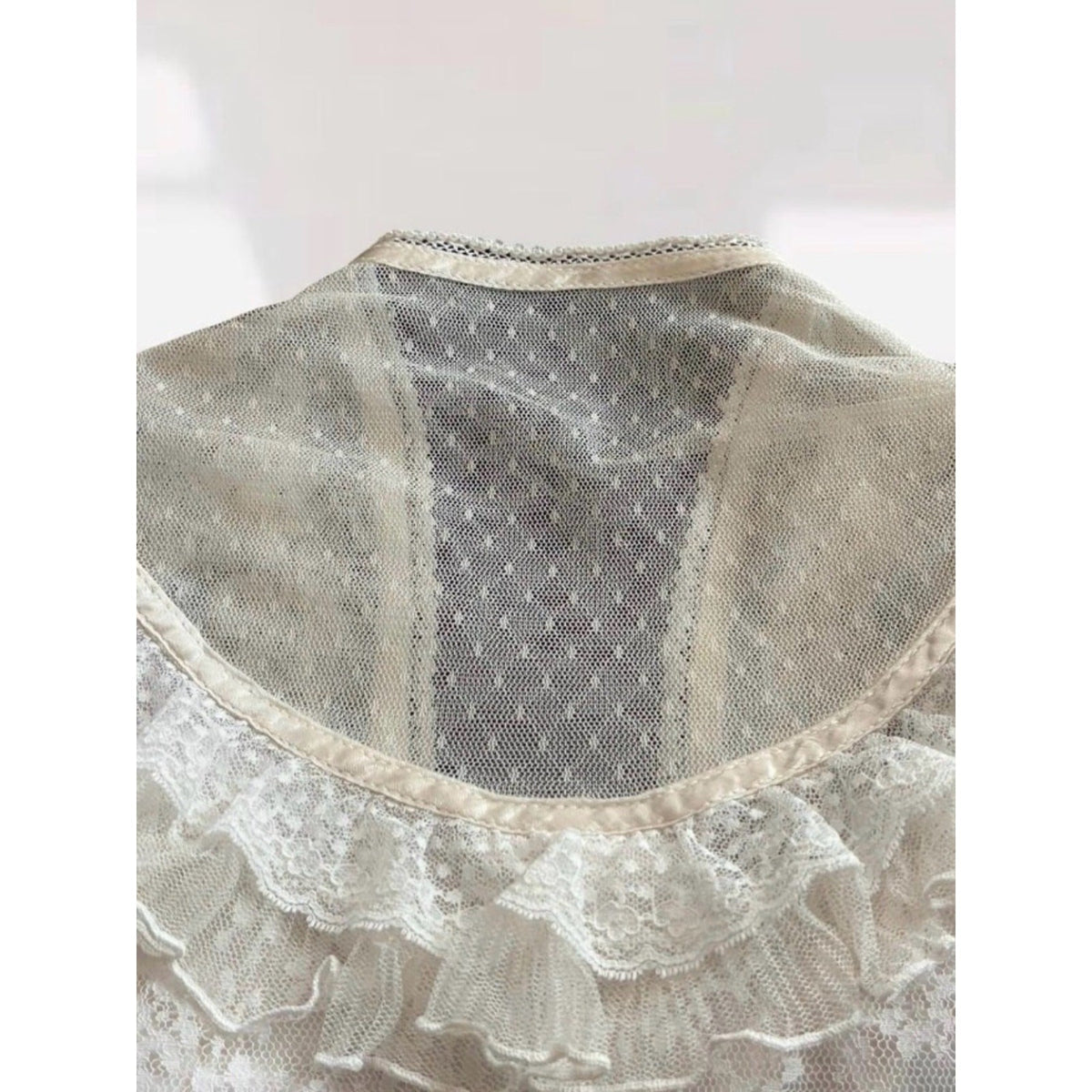 Vintage Jessica McClintock Gunnies Victorian Lace Ivory Blouse Size 7